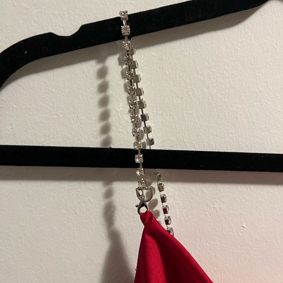 Garage. Red satin slip dress with rhinestone straps. Size M - Picture 2 of 5